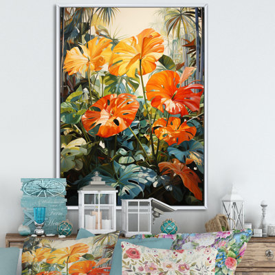Feuillage tropical orange et vert IV
