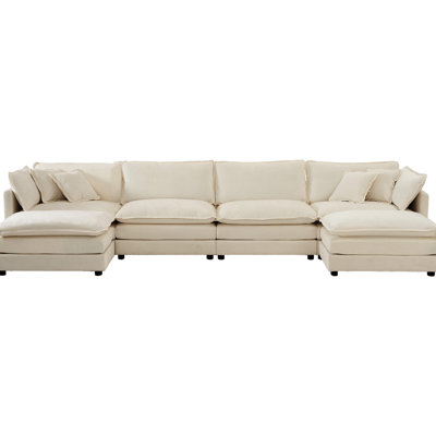 Modular U-shaped Couch With Soft Chenille And Customizable Layout U Shaped Reversible Chaise Double Ottomans In Beige