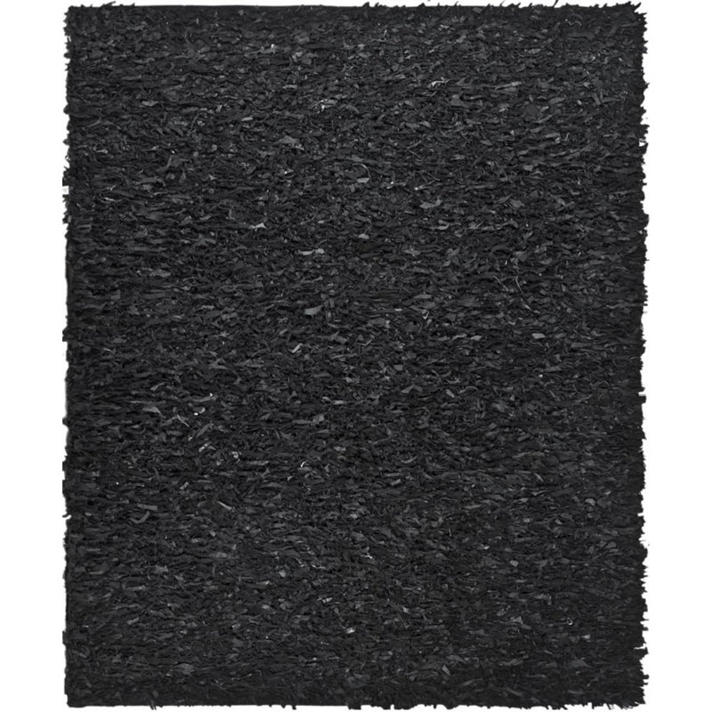 Godsey Hand-Knotted Leather Black Area Rug, Rectangle 8' x 10'