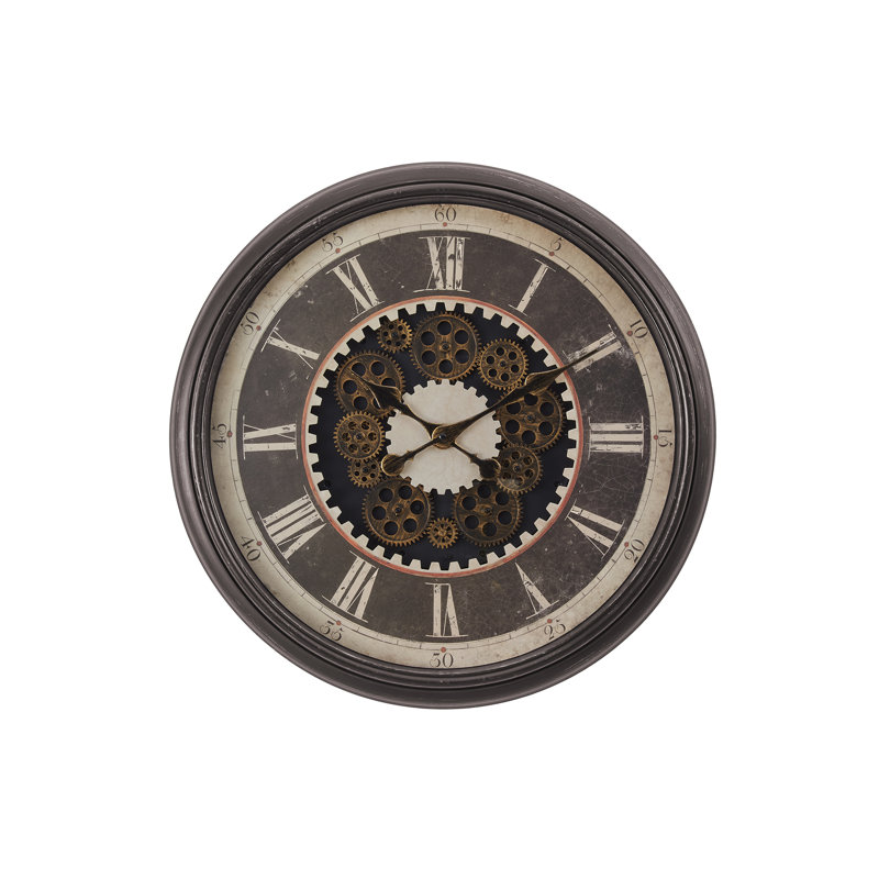 Horloge murale 23 pouces ronde à engrenages en brun classique - Sophistication transitionnelle pour les espaces de vie