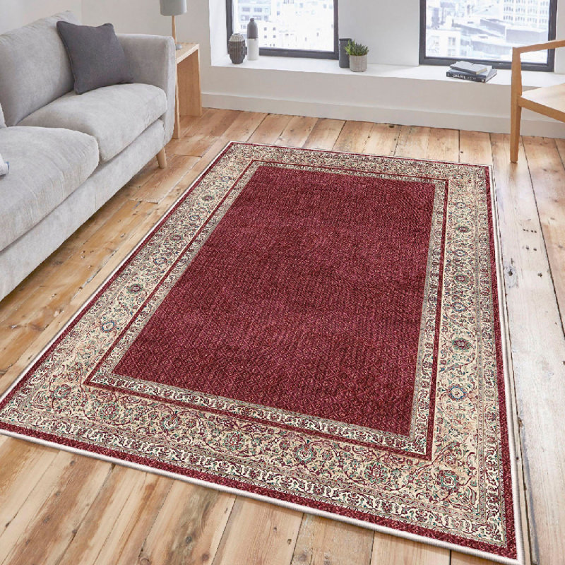 Luxurious Cotton Area Rug 50 x 80 cm (Approx. 19.7 x 31.5 inches) | Machine Washable, Antibacterial, Non-Slip PVC Underside | Elegant Tile Red, Cream, and Beige Design | Perfect for Living Room & Bedroom Decor