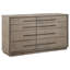 Grande commode Lyni, 8 tiroirs de rangement, tablette ouverte, chêne blanchi
