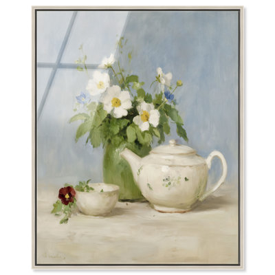 Ceramic Breeze Framed Acrylic Print Vintage Floral Art by Art Remedy, Silver Frame, 30 x 36