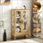 Armoire vitrée 2 portes avec portes en verre trempé, armoires vitrées avec panneau arrière en miroir et tablettes réglables, vitrine lumineuse pour la maison, ampoule de bureau incluse-1530628905
