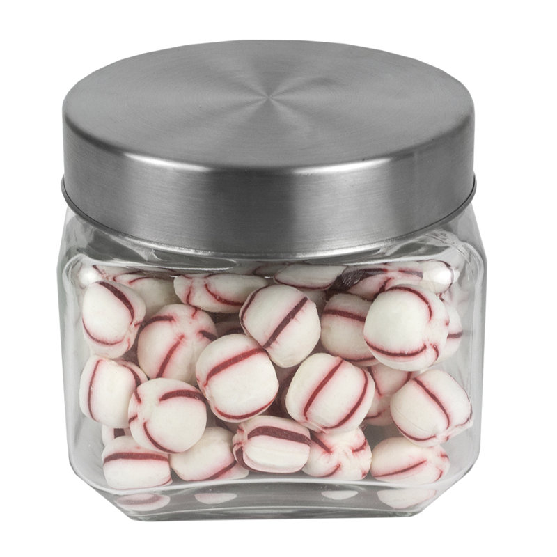 Clear Glass Square Canister Set with Stainless Steel Lids, 4-Piece