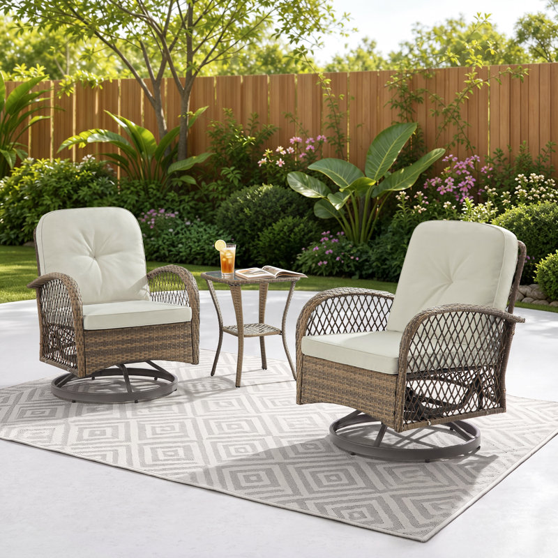 Ensemble de conversation d'extérieur en osier pour 2 personnes avec coussins Baecher, Coussin beige / structure brune