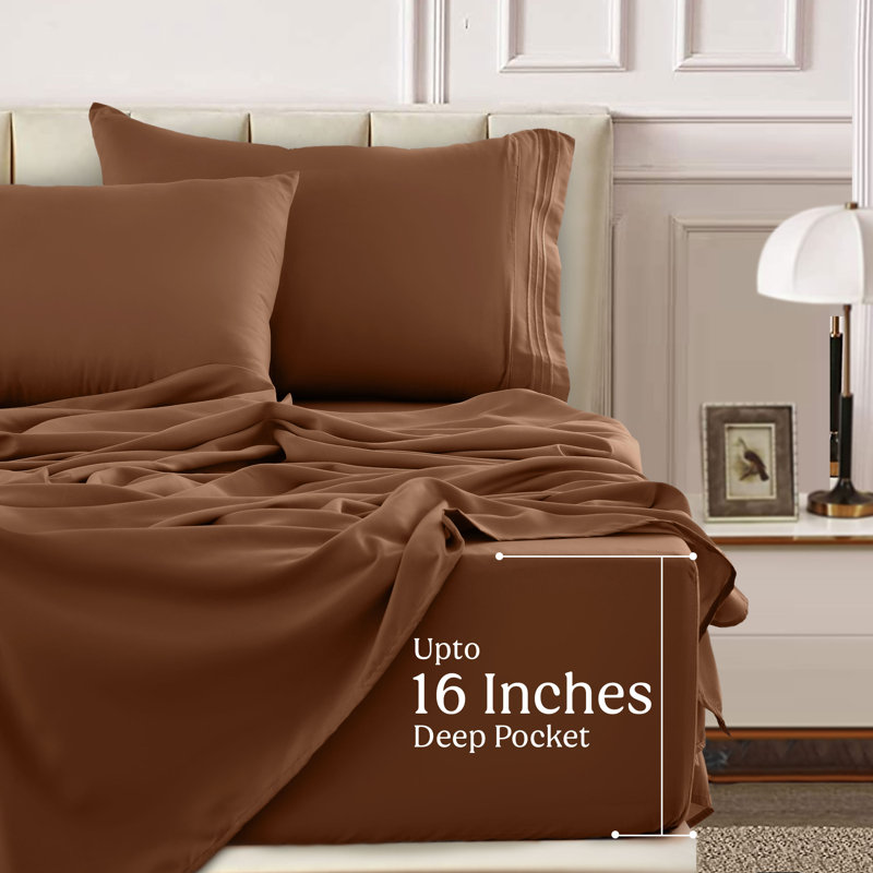 Lux Decor 6-Piece Ultra-Soft Microfiber Sheet Set Deep Pocket Fitted Sheet, Wrinkle & Fade-Resistant, Hotel Quality Bedding