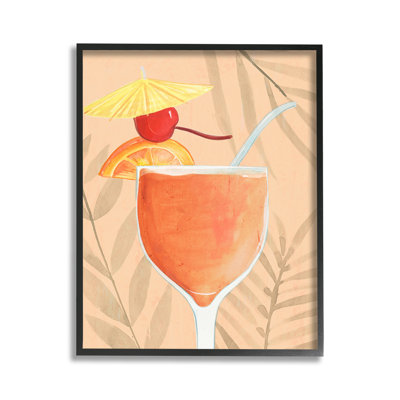 Stupell Industries Tropical Cocktail With Fruit Framed Giclee Art By Annie Warren In Midnight Black Framed Giclee