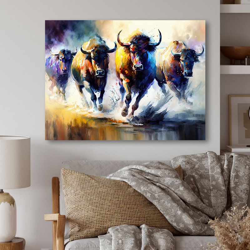 «Buffalo's Running», reproduction sur toile, L 40 po x H 30 po, Toile tendue