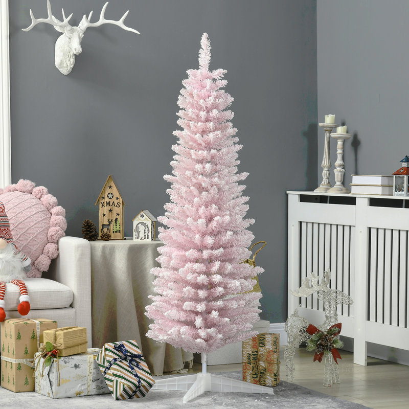 Arbre de Noël artificiel enneigé 5 pi, arbre de Noël mince avec branches réalistes et base en plastique pour décoration d'intérieur