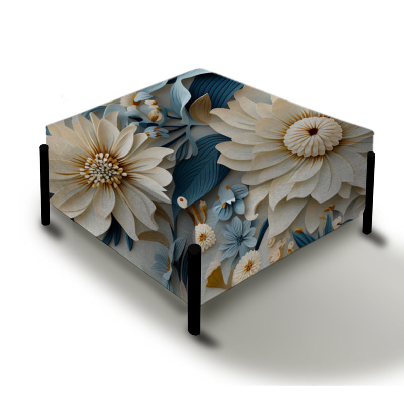 Grand repose-pieds carré floral Dahlia