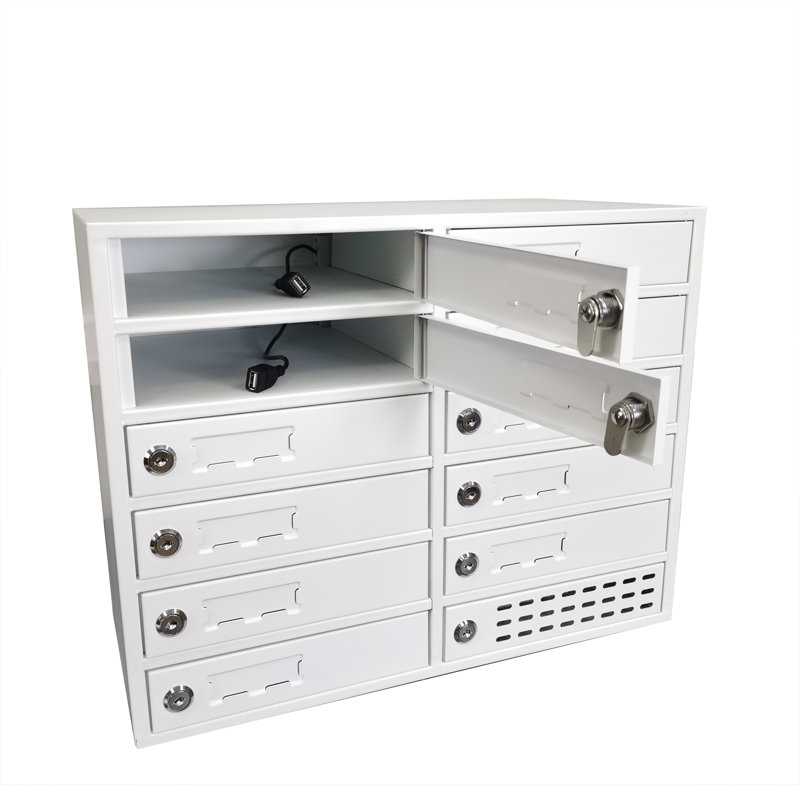 12-Slot (11 Active) Metal Cellphone Locker Cabinet Power Charge Station Compatible with iPad/iPhone