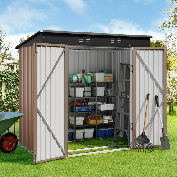  Rubbermaid Medium Vertical Resin Outdoor Storage Shed, 4 x 2.5  ft., Gray and Brown, Space-Saving, for Home/Garden/Pool/Back-Yard/Lawn  Equipment/Patio : Patio, Lawn & Garden