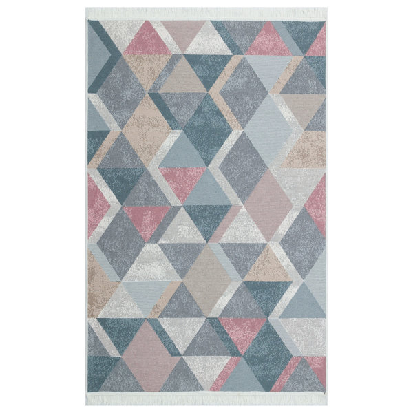 Foundry Select Cotton Blue/Pink Indoor/Outdoor Rug | Wayfair