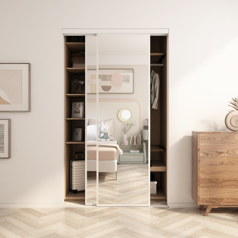 MSD 80'' Hollow Mirrored Prefinished Sliding Closet Doors with Installation Hardware Kit, 80" H x 48" W