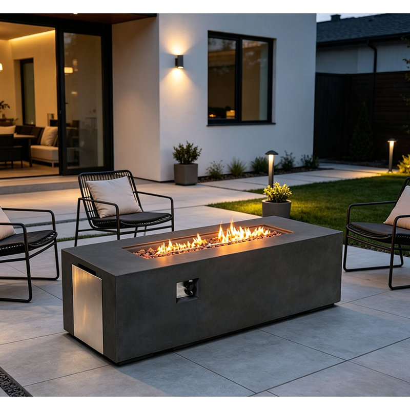 70 inch Rectangle Concrete Large Fire Pit Table, Black
