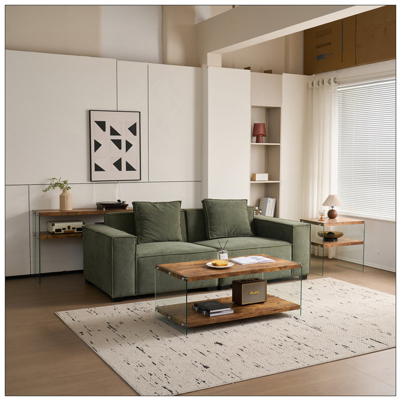 MDF Console Table, Big Side Table, Walnut Tempered Glass Desk,Entry Table