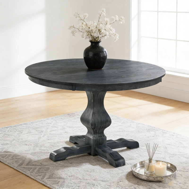 Round Dining Table With Sturdy Base, Charcoal Grey