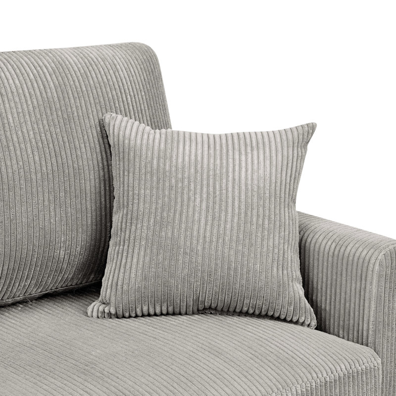 Velours côtelé gris Mid-Century de style Mid-Century avec base en bois massif et deux coussins décoratifs pour petits coins confortables
