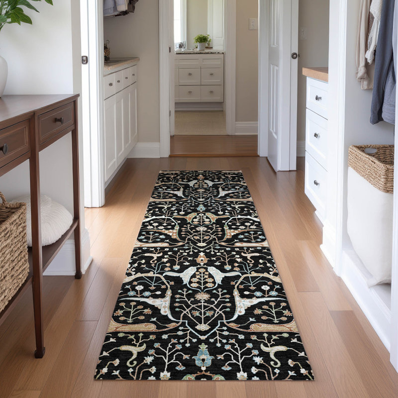 Premium Machine Washable Mayfield AMF2250 Global Rug, 2'3" x 7'6" Runner, Black