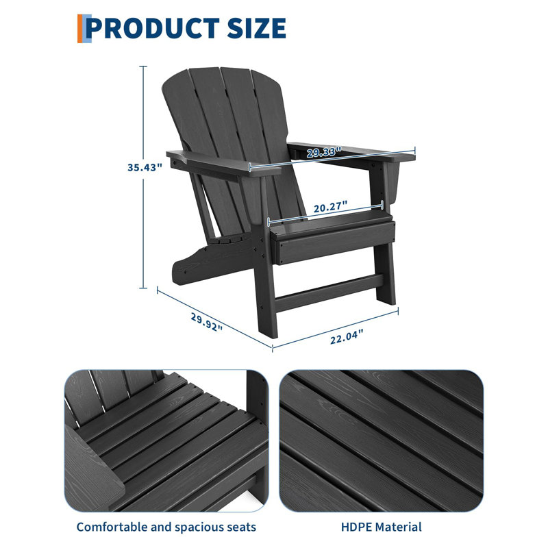 Modern HDPE Plastic Adirondack Chair Set of 2 - Oversize 380LB Poly Lumber Weather Resistant Firepit Chair - Outdoor Patio Chairs with Wooden Textured for Deck, Pool, Porch