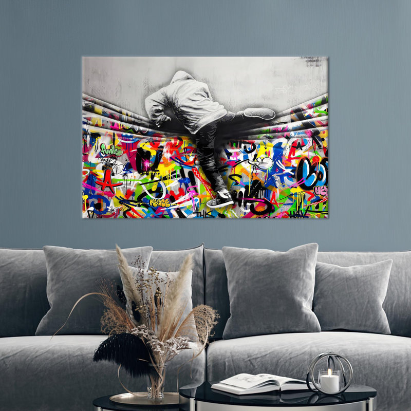 Art mural en toile de coton avec impression 3D garçon moderne de Banksy pour une décoration colorée et personnalisée