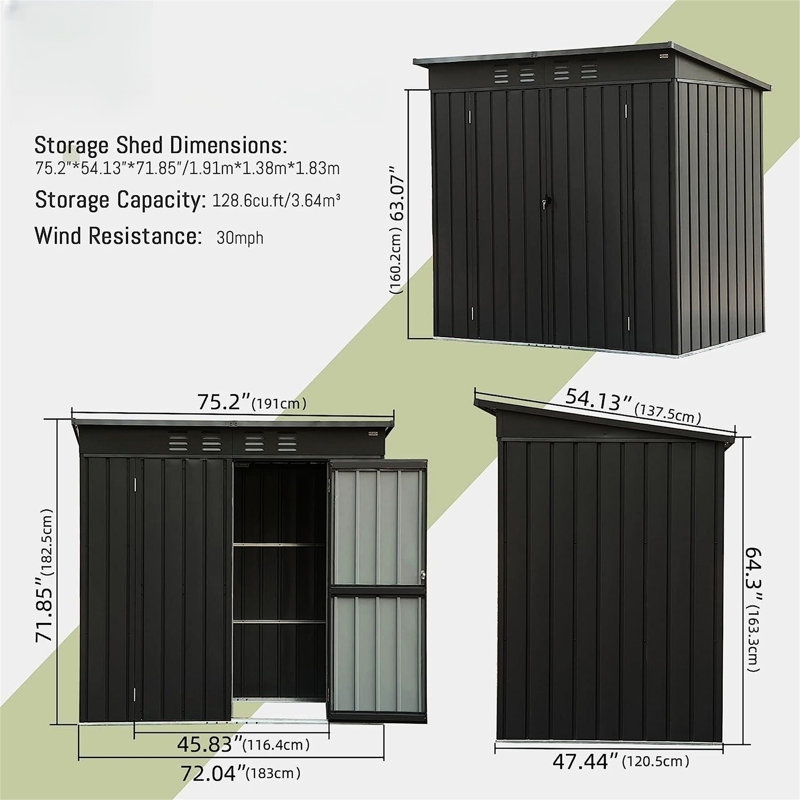Metal Garden Shed With Lockable Feature - 6X4ft, Black Ventilation & Waterproof Design 6X4ft