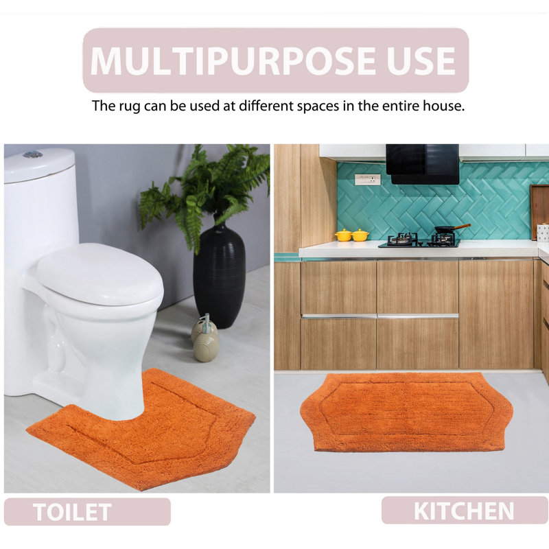 Morissette 100% Cotton Bath Rug, Non-Slip, Quicky Dry, Machine Washable, Absorbent - 3 Piece Set, Terracotta