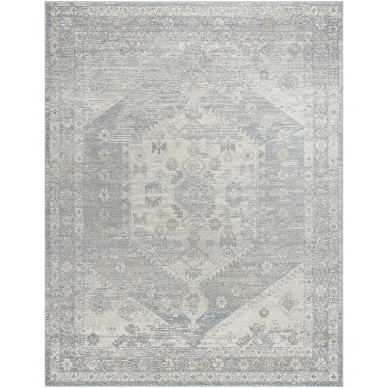 Rectangle Clapham Oriental Machine Woven Polypropylene Area Rug in Light Beige/Gray, Rectangle 5'3" x 7'
