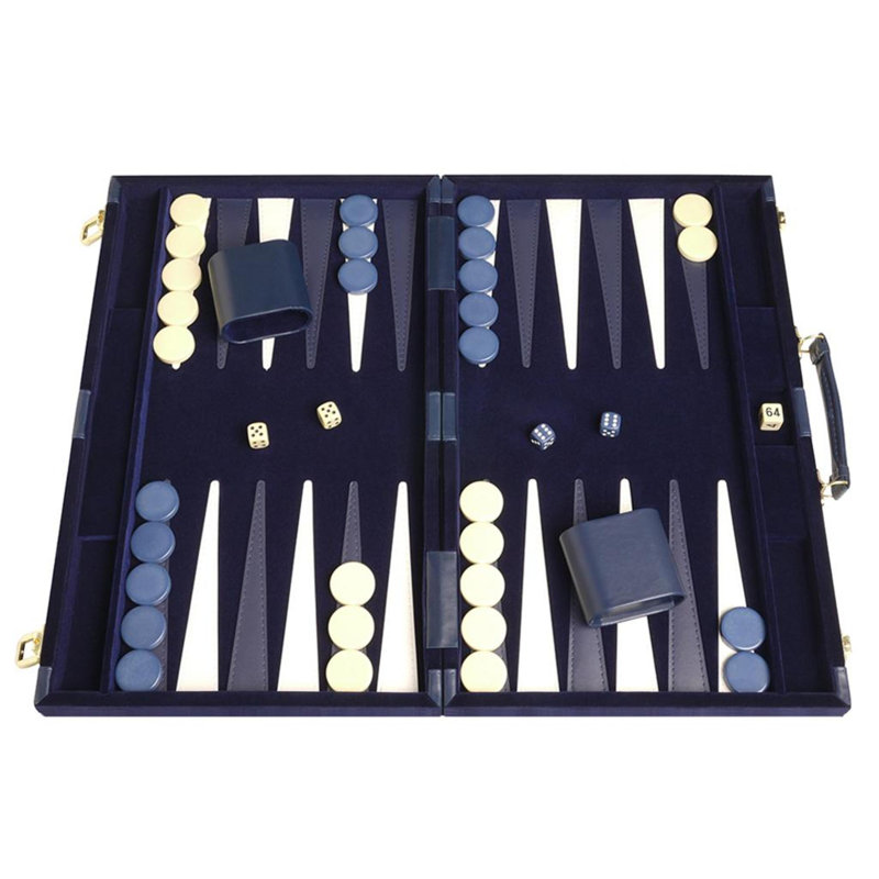Ensemble de backgammon de luxe 18 pouces - Bleu, Bleu, H 2 po x l 10 po x P 15 po