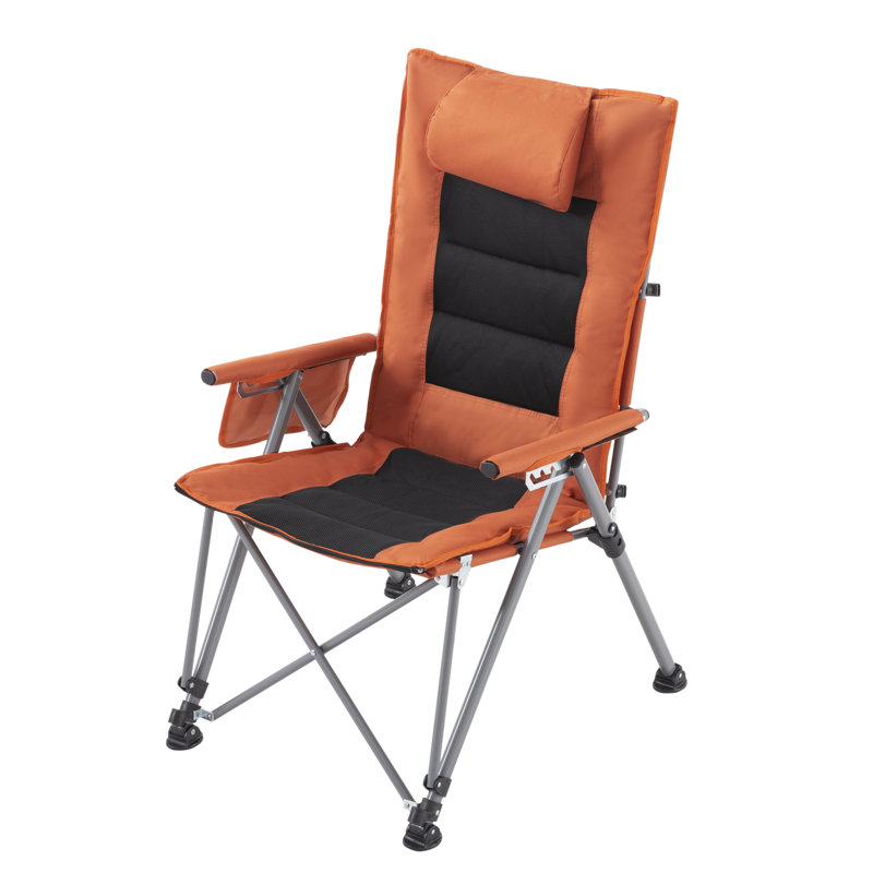 Chaise de camping inclinable extérieure pour l'extérieur avec repose-pieds, chaise longue réglable à 5 positions pour la plage et la pelouse avec sac de transport, orange