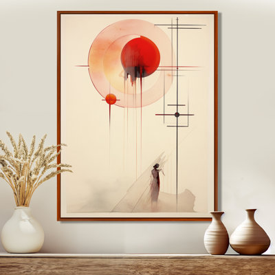 Lune rouge, géométrie rétro, art mural abstrait