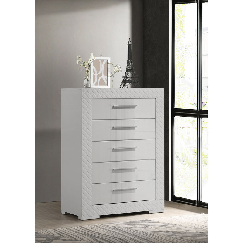 Commode de chambre à 5 tiroirs haute brillance