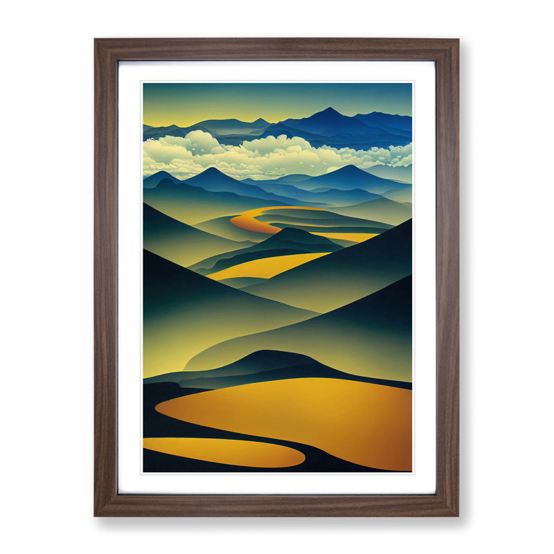 Abstract Mountain Landscapes No.3 - Wall Art, Walnut Framed, White, 64cm H x 46cm W