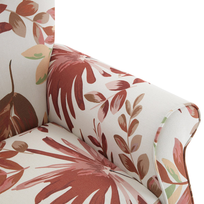 30.3" Wide Tufted Upholstered Armchair, Red Floral Linen