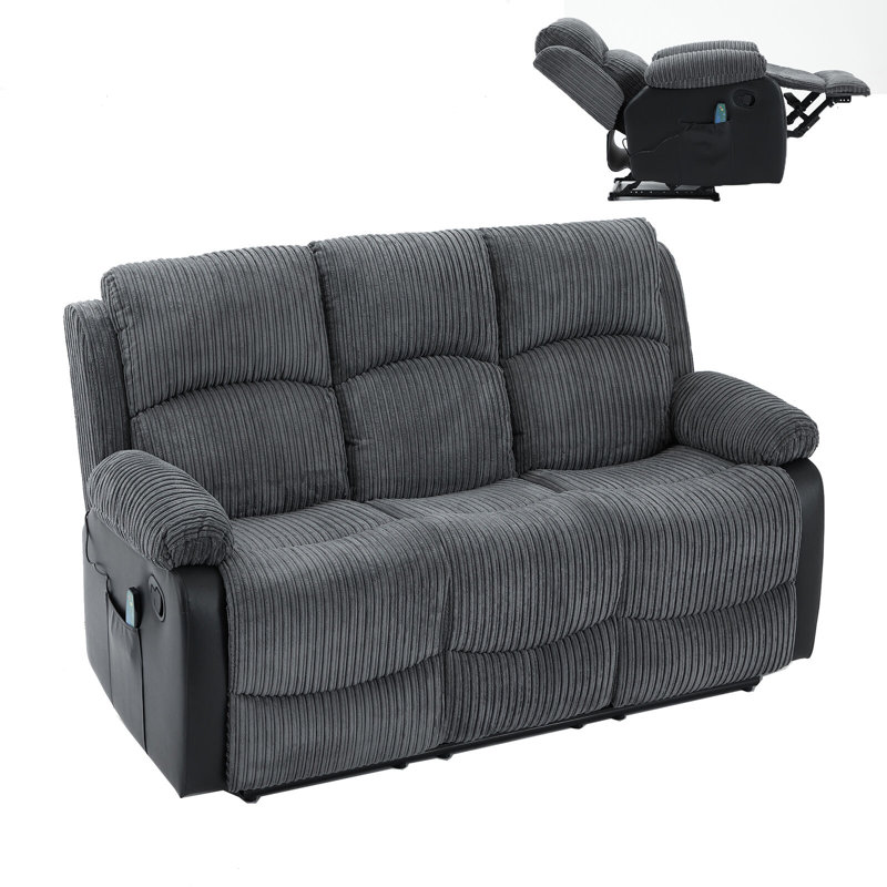 Corduroy Massage Manual Reclining Sofa Suite