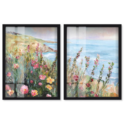 Quand les fleurs se rencontrent dans le ciel - Ira Colmeva, grande reproduction abstraite 2 pièces par Art Remedy, cadre noir, 30 x 40