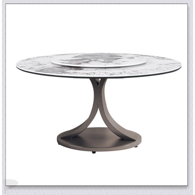 59 Inch Round Dining Table With 360° Rotating Lazy Susan - Durable Sintered Stone Top For Modern Kitchens And Dining Rooms