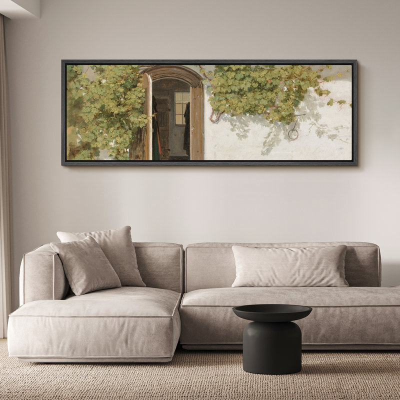Méditerranée, paysage de vignes encadré sur toile, H 20 po x l 60 po, Noir, noir, noir, noir