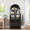 Grande armoire de rangement cannelée 71 po avec tablettes réglables, rangement élégant avec tiroir caché et porte vitrée