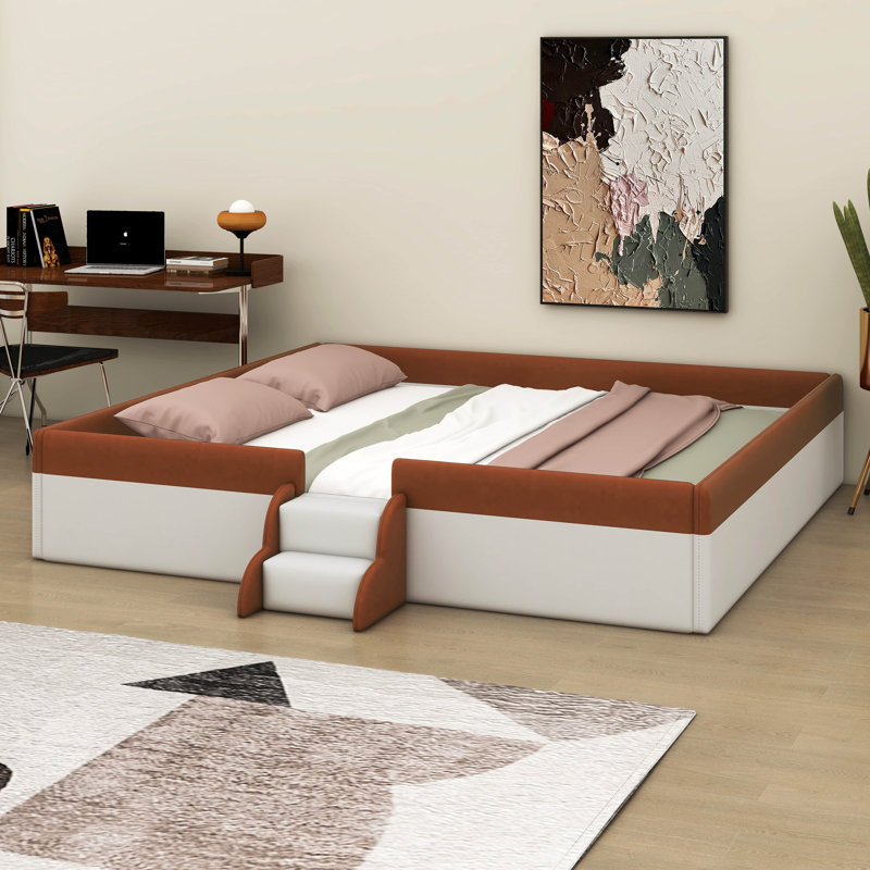 Upholstered Daybed Frame With Fence And Stairs, King