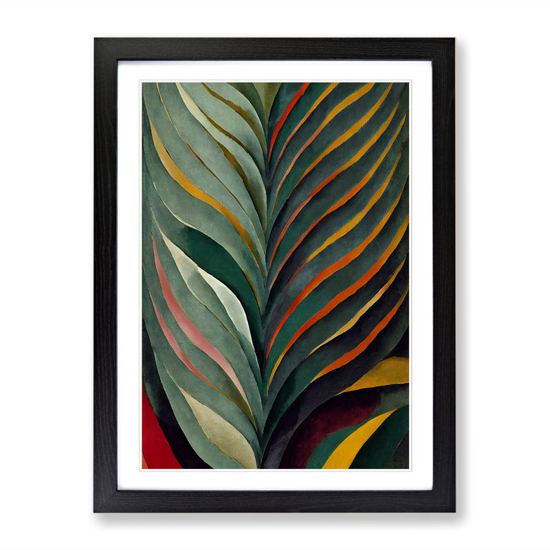 Pretty Plant Leaf - Single Picture Frame Print, 64cm H x 46cm W x 2cm D, Black