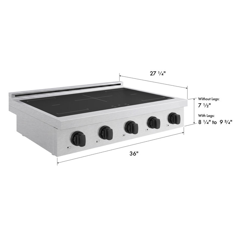 ZLINE Autograph 36 in. Paramount Induction Rangetop w/ 5 Elements in Satin Steel and Black Accents, Matte Black