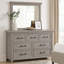 Ensemble de commode et miroir Bix, 7 tiroirs, poignées bronze, gris clair