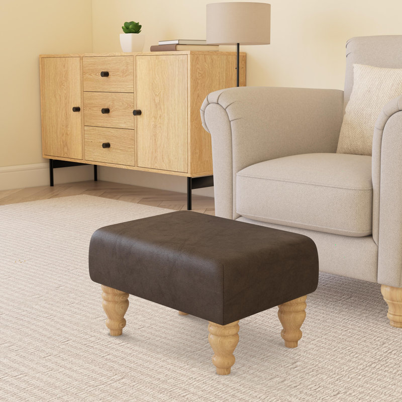 Manufactured Wood Accent Stool, Dark Brown, Natural, Italian Leather