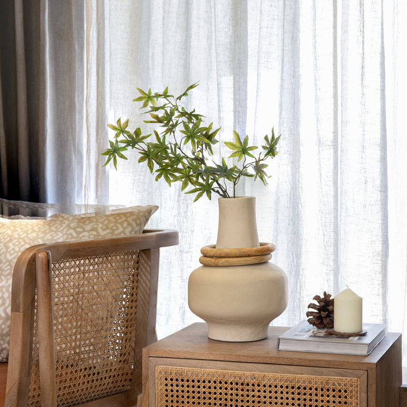 Contour Small Ecomix Table Vase with Wooden Ring Accents and Matte Finish, Natural, 13'' H X 9'' W X 9'' D