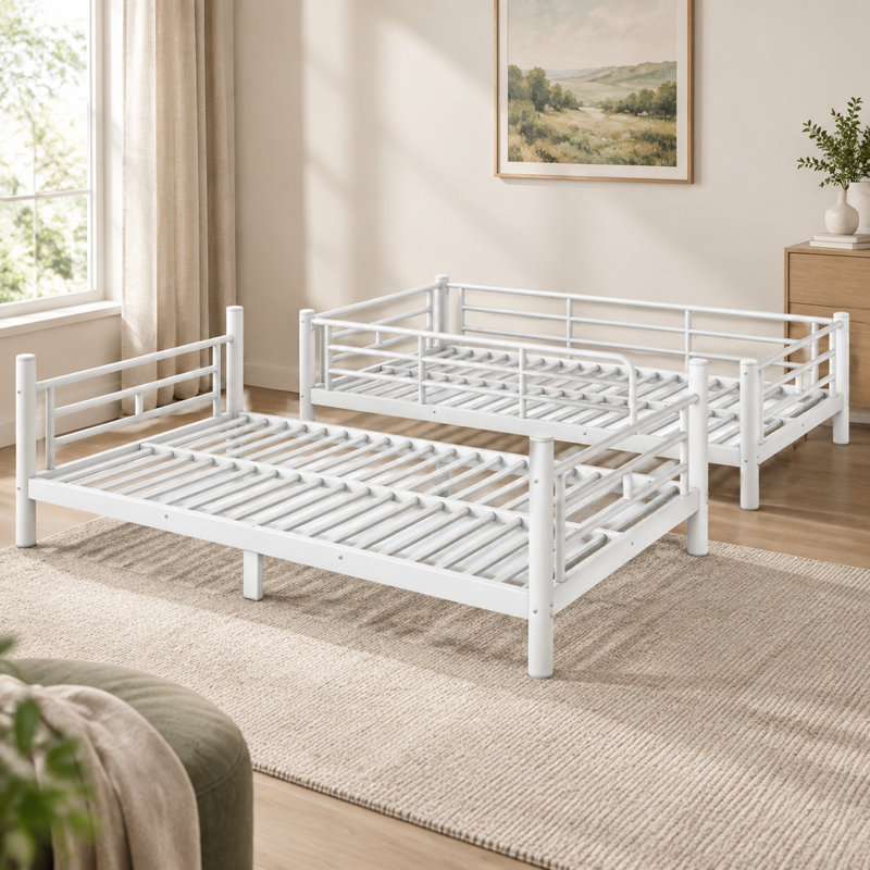 Lit superposé Twin XL avec cadre en métal tubulaire rond, sans sommier, blanc