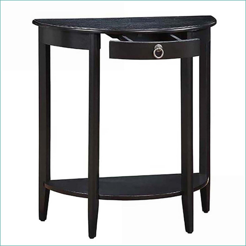 Élégante console demi-lune noire avec tablette inférieure - Design intemporel en bois pour le rangement du salon