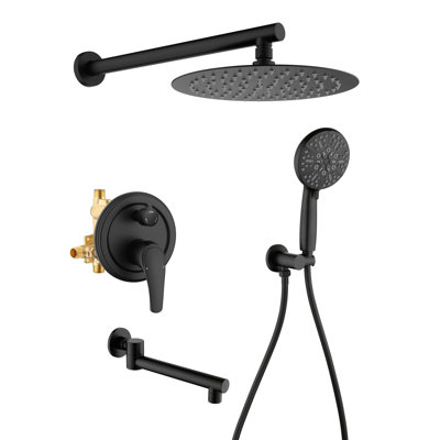 10 Inch Wall-Mounted Shower System With Handheld Shower Single-Handle Shower Faucet Set Brass High-Pressure Shower Trim Kit With Tub Spout