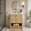 Meuble-lavabo autoportant de 24 po avec lavabo en céramique, 2 portes à fermeture douce et tablette ouverte, armoire de rangement en contreplaqué de chêne pour petite salle de bain, salle d'eau